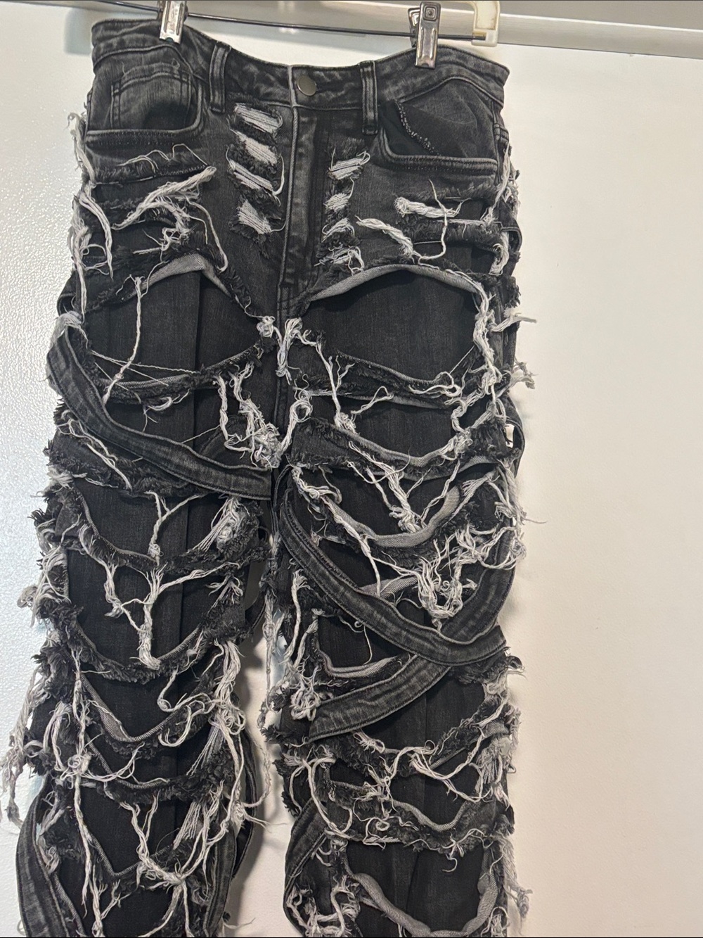 Akira Black  Distressed Shredded Layered Denim Jeans